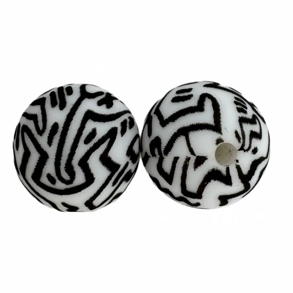 15mm Simple Line Drawing Printed Silicone Bead for DIY Keychains Pens