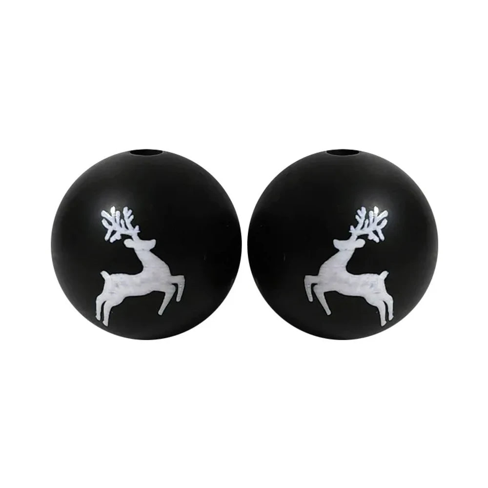 15mm White Reindeers on Black Printed Silicone Bead for DIY Pens Bracelets
