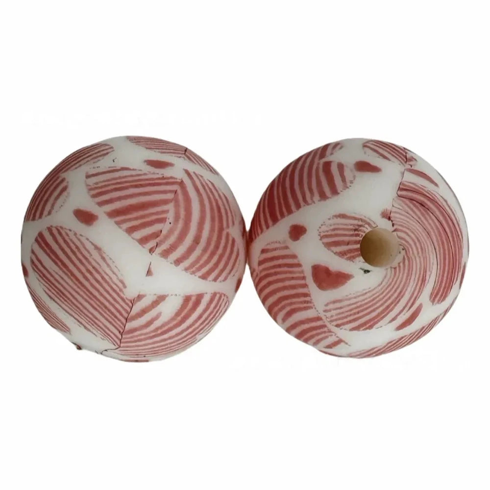 15mm Pink Heart Printed Silicone Bead for DIY Bracelet Keychains