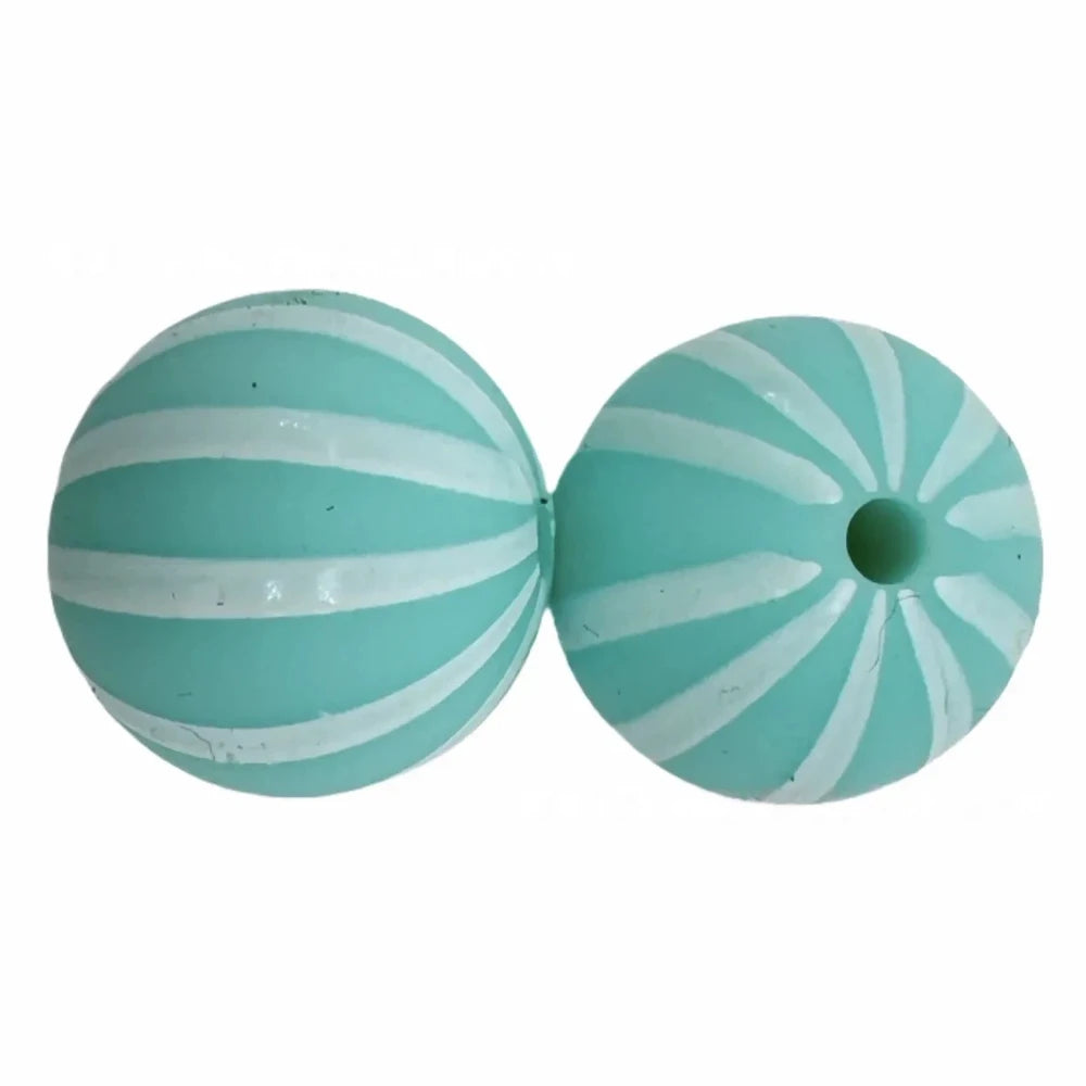 15mm Stripes on Blue Printed Silicone Bead for DIY Bracelets Pens