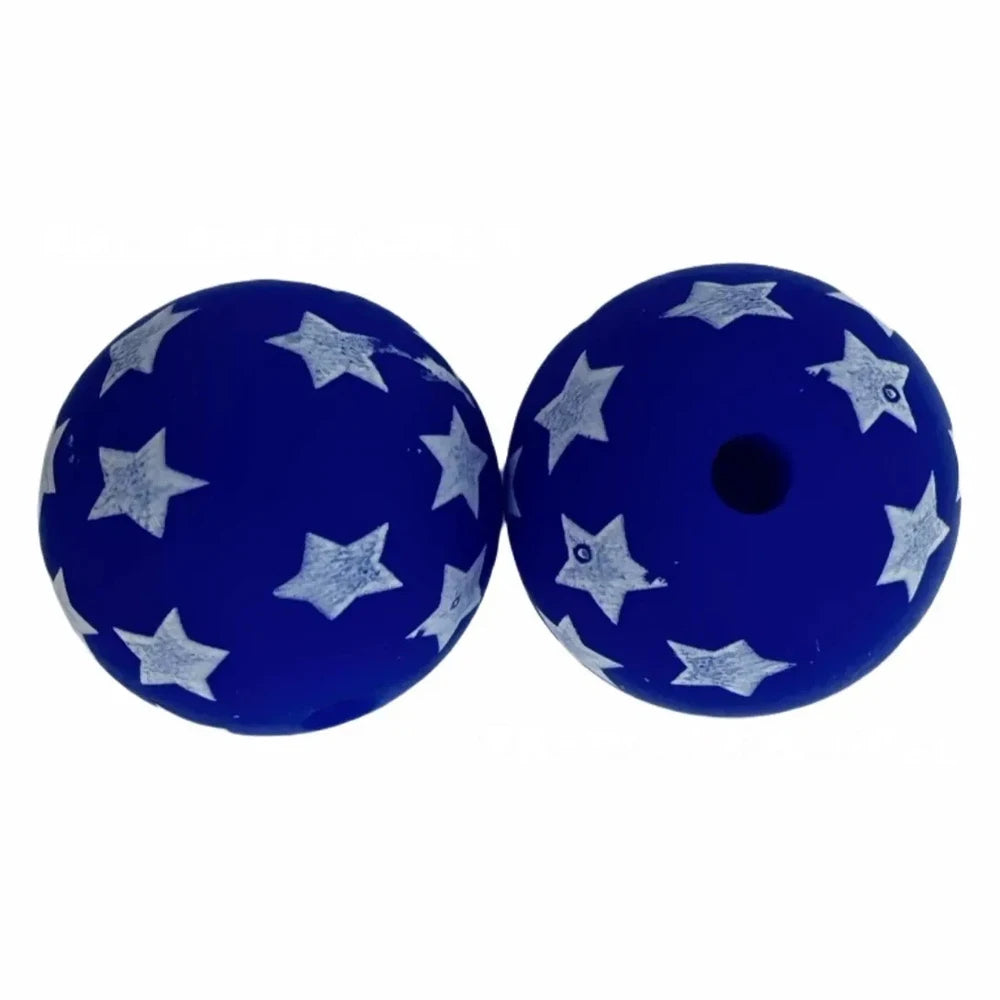 15mm Star on Dark Blue Printed Silicone Bead for DIY Bracelet Keychains