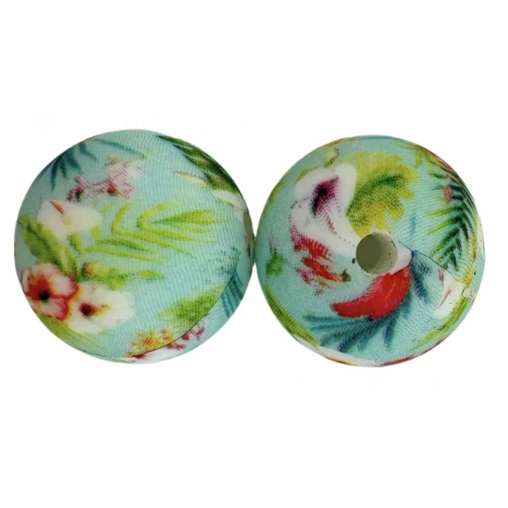 15mm Flower Printed Silicone Bead for DIY Pens Bracelet Keychains