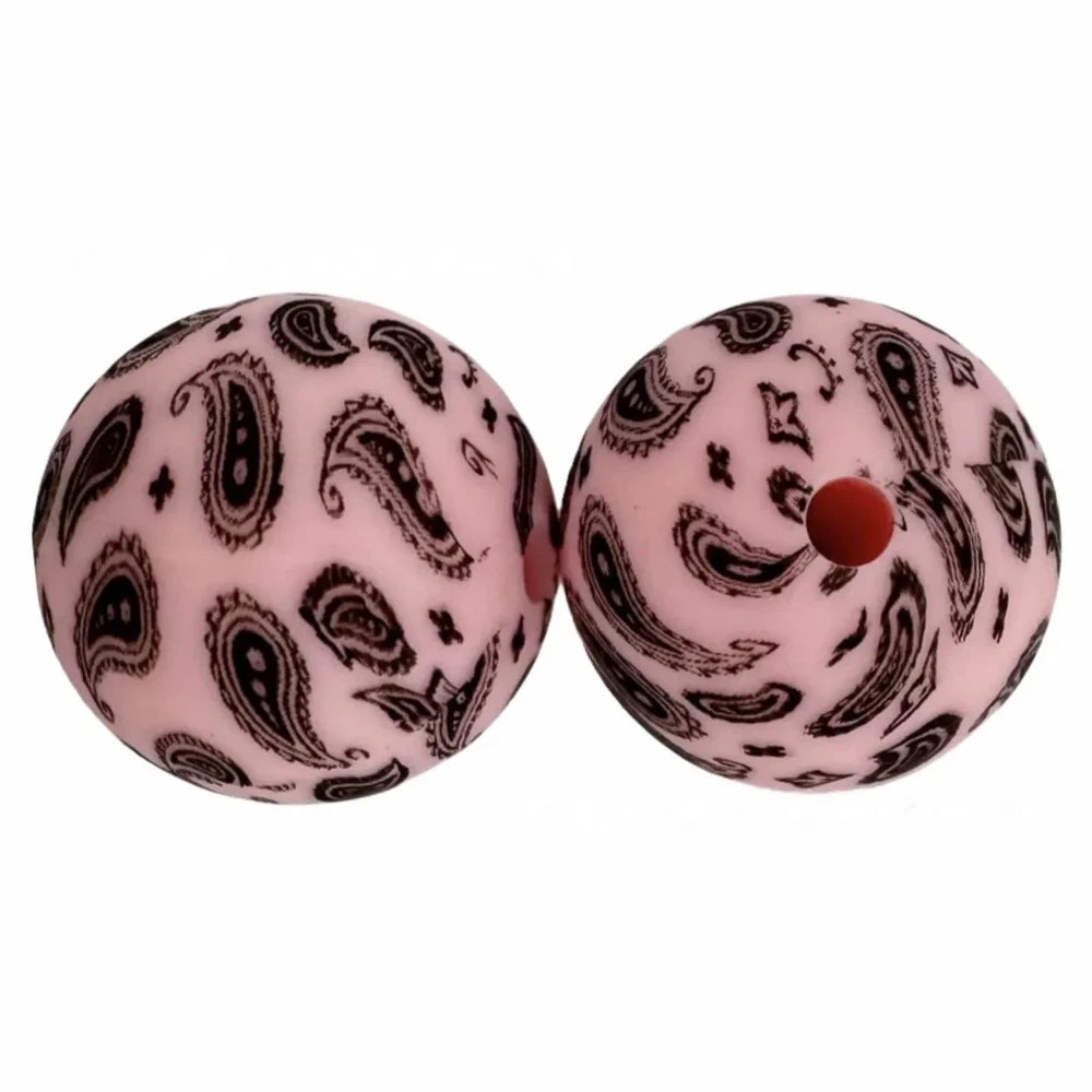 15mm Western Pattern Pink Printed Silicone Bead for DIY Bracelets Keychains