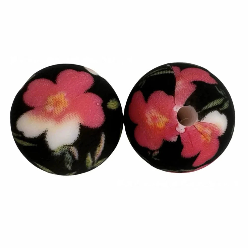 15mm Flowers Printed Silicone Bead for DIY Bracelet Keychains