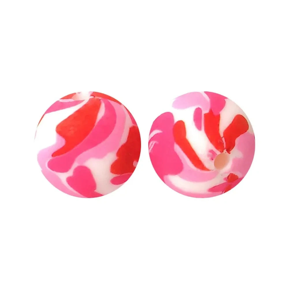 15mm Pink Camouflage Printed Silicone Bead for DIY Keychains Pens