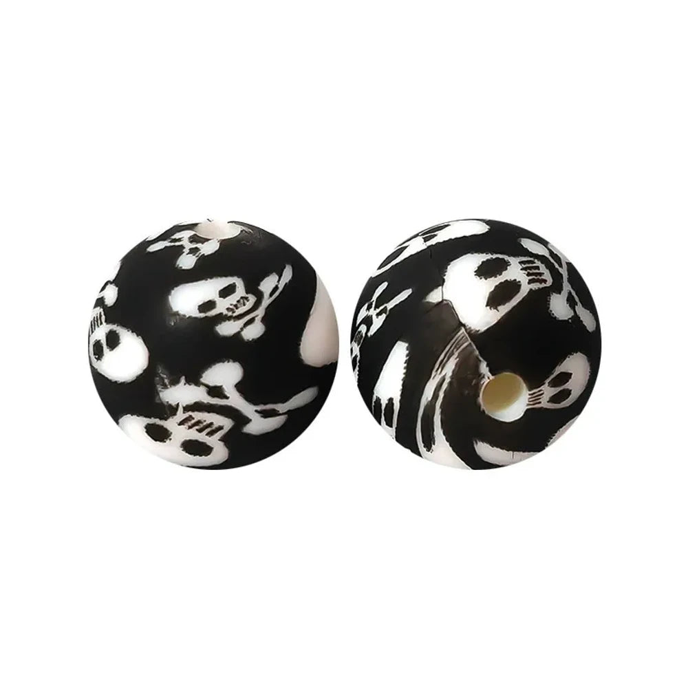 15mm Skull Head Printed Silicone Bead for DIY Pens Bracelets