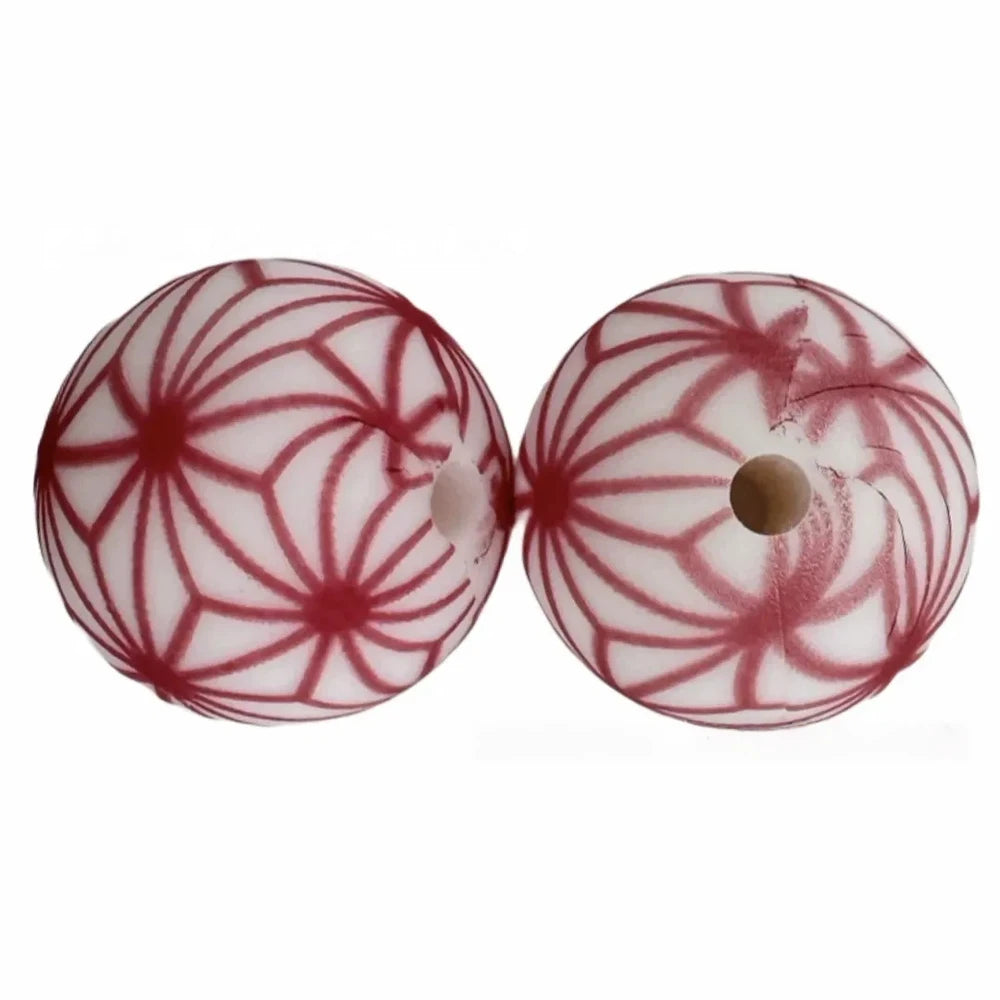 15mm Red Lines Printed Silicone Bead for DIY Bracelets Keychains