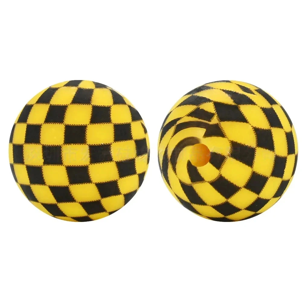 15mm Yellow and Black Checkered Pattern Printed Silicone Bead for DIY Pens Keychains