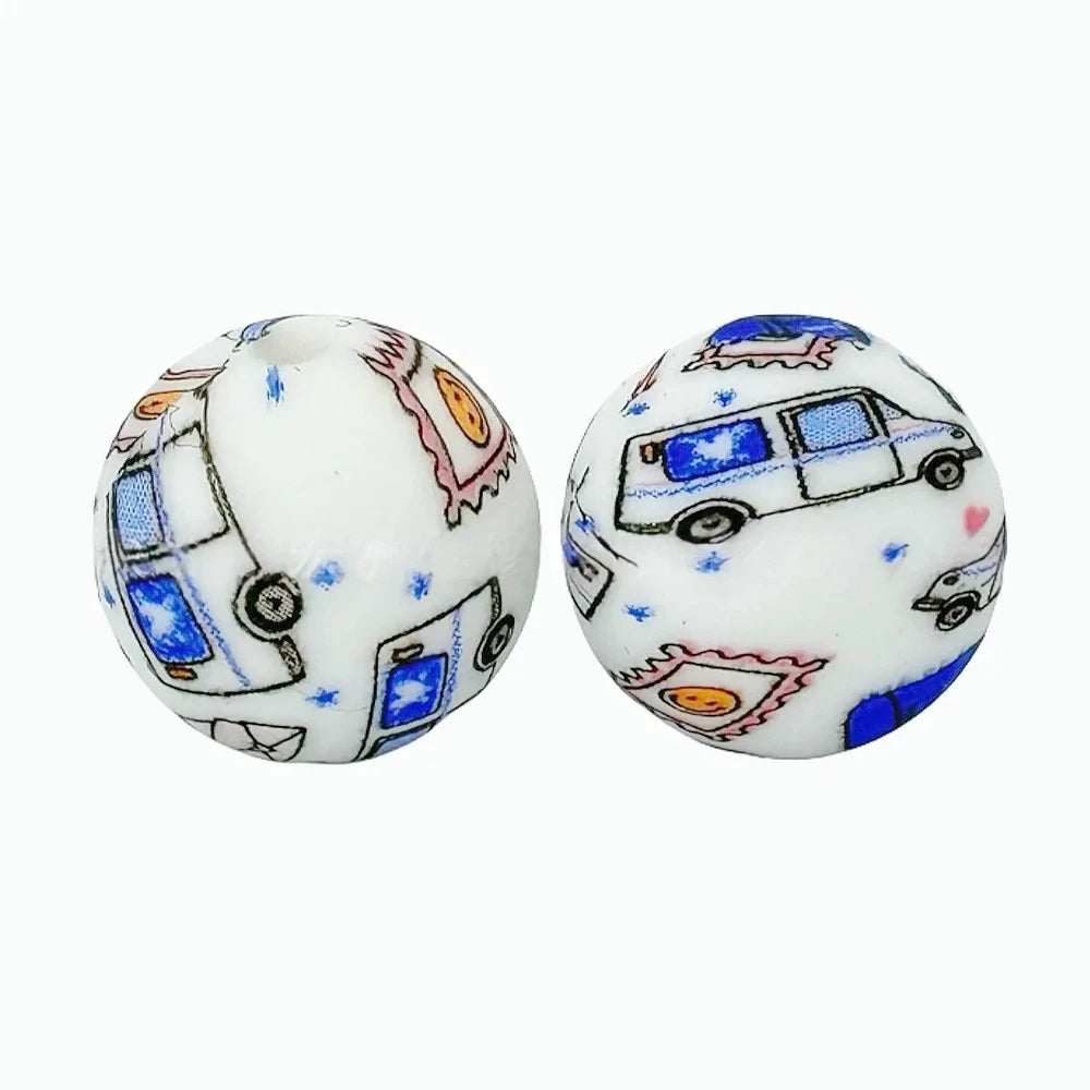 15mm Car Printed Silicone Bead for DIY Pens Keychain
