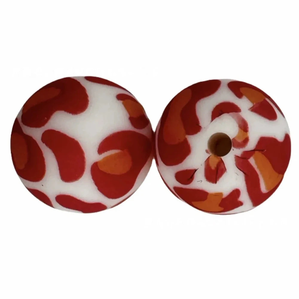 15mm Red and Orange leopard Printed Silicone Bead for DIY Bracelet Keychains