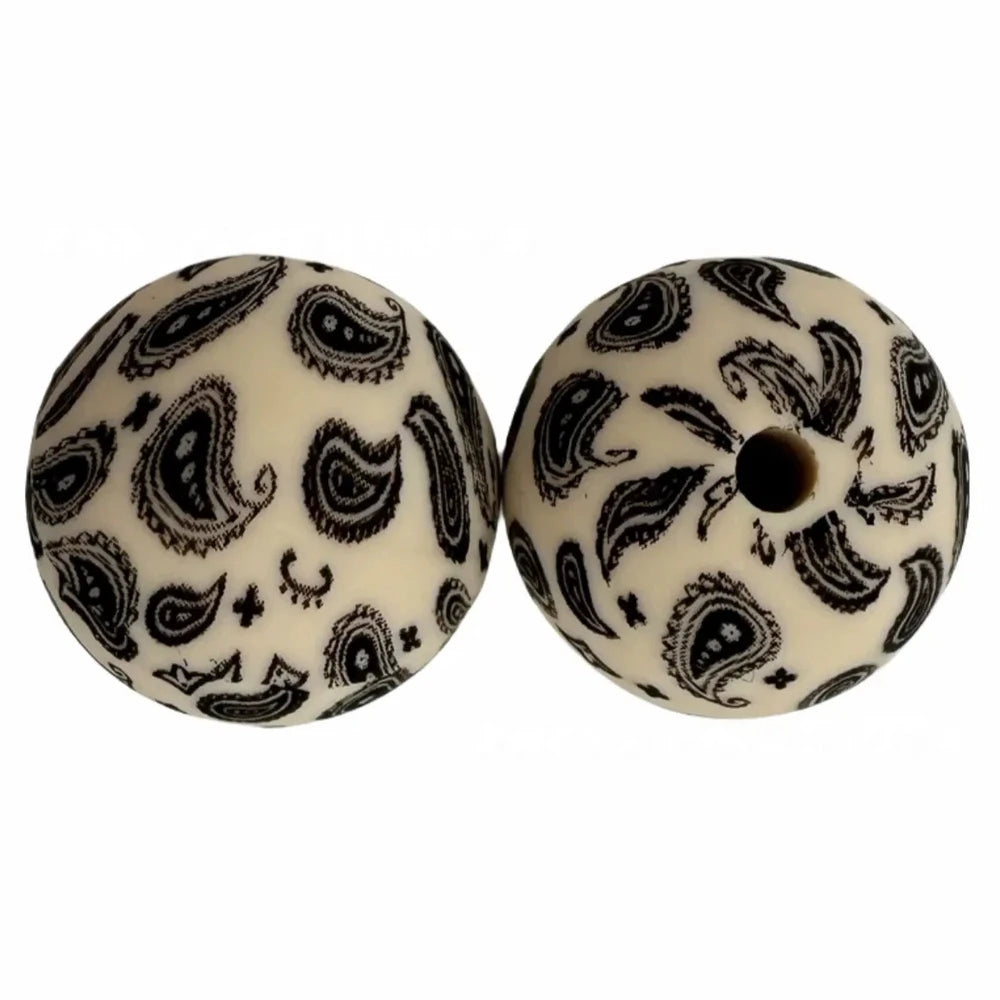 15mm Western Pattern Yellow Printed Silicone Bead for DIY Bracelets Keychains