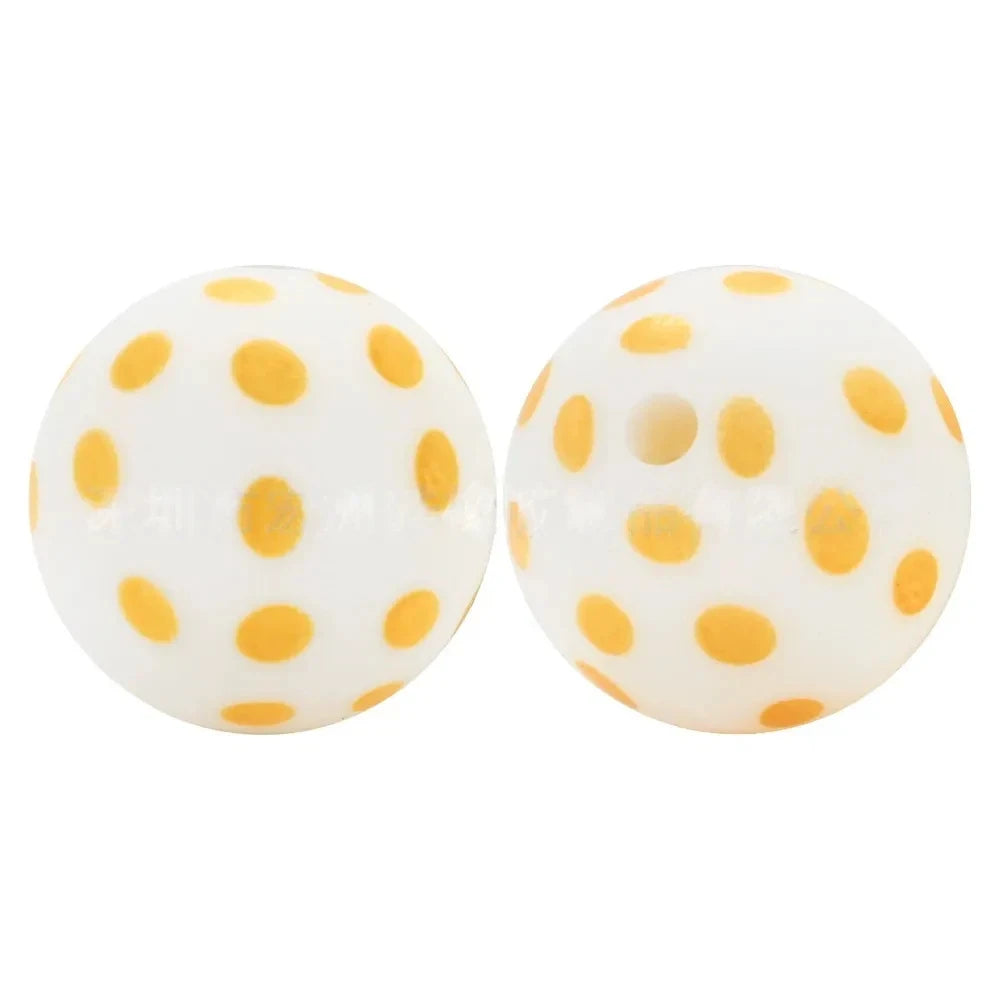 15mm Yellow Dots Printed Silicone Bead for DIY Pens Keychains