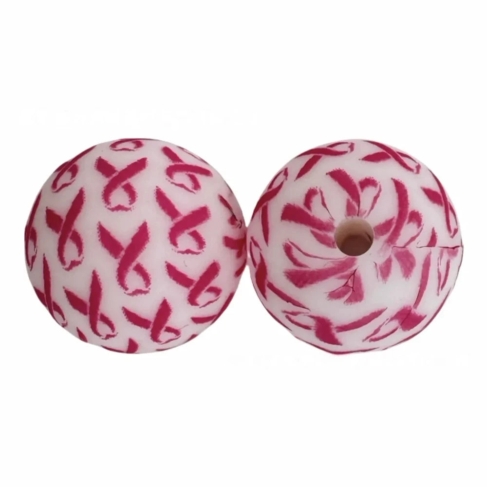 15mm Pink Ribbon Printed Silicone Bead for DIY Bracelet Keychains