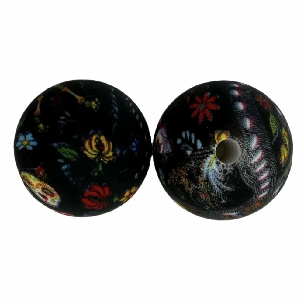 15mm Colorful Flower on Black Silicone Bead for DIY Pens Bracelets