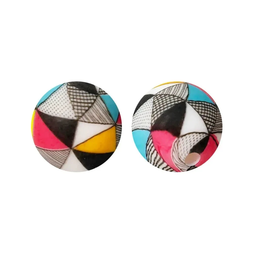 15mm Colorful Checkered Pattern Printed Silicone Bead for DIY Pens Keychains