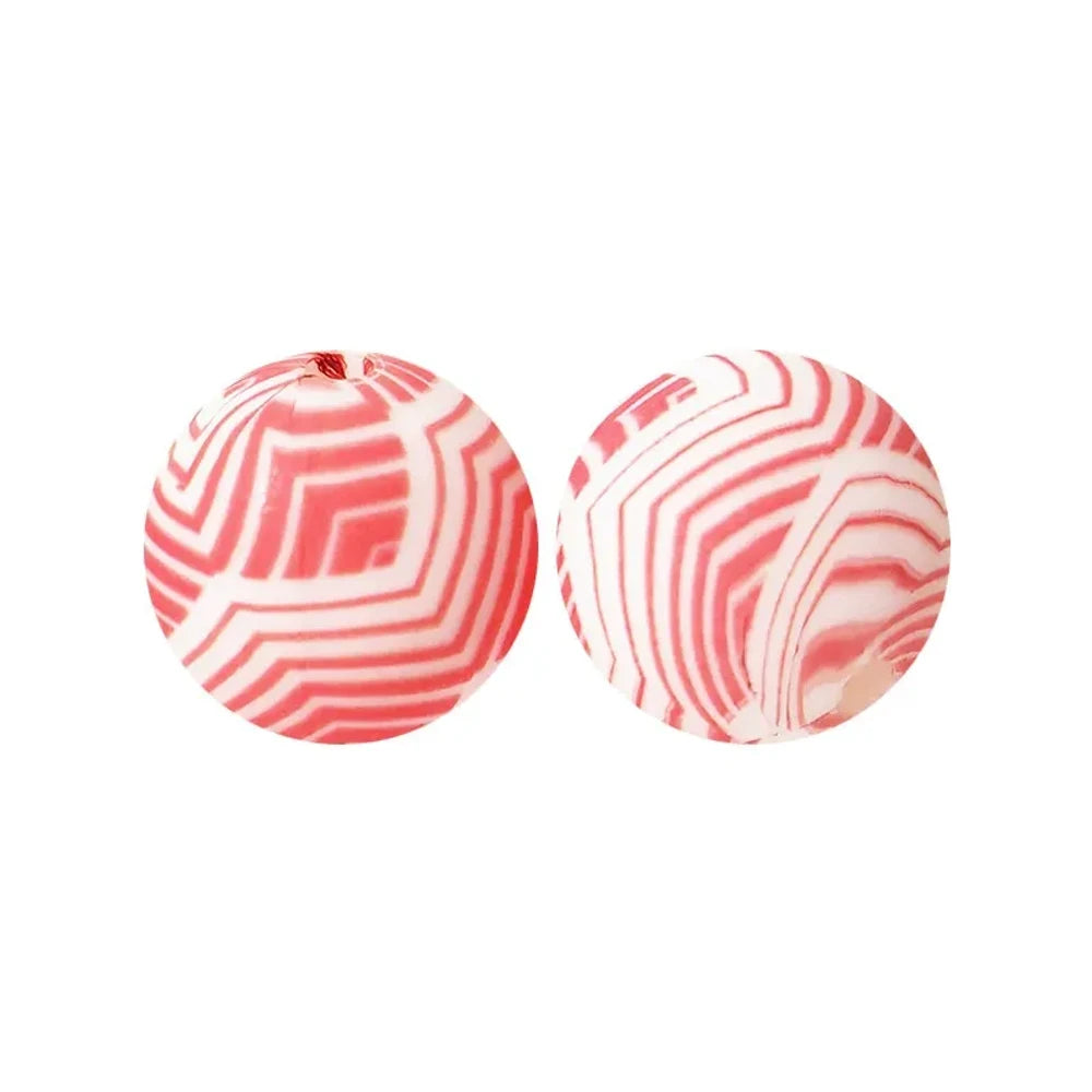 15mm Red White Lines Printed Silicone Bead for DIY Keychains Pens Bracelet