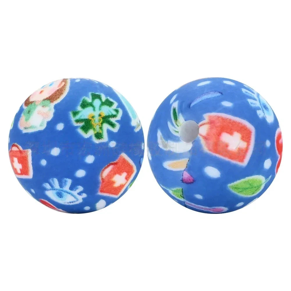 15mm Nurse Printed Silicone Bead for DIY Bracelet Keychains