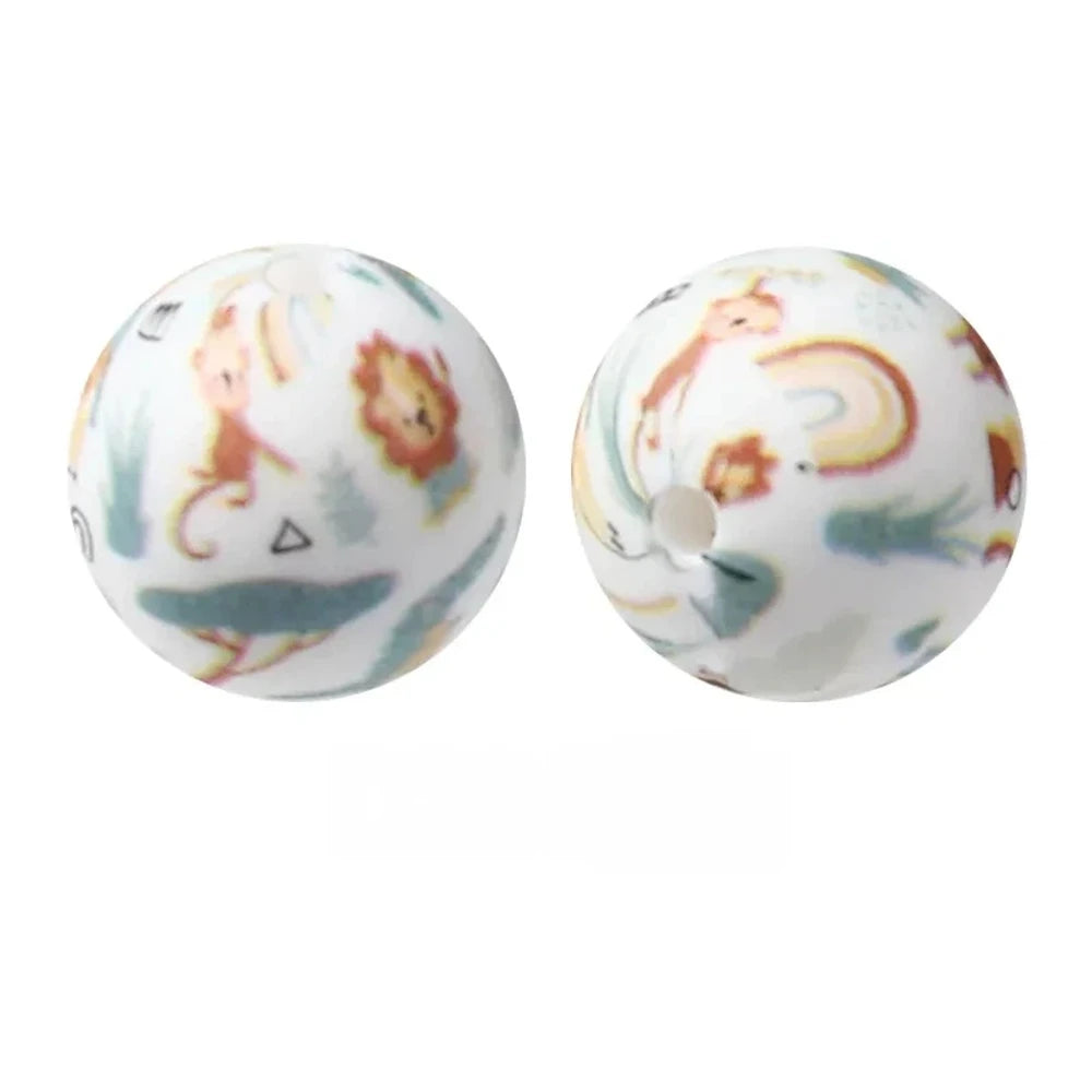 15mm Animals Printed Silicone Bead for DIY Bracelet Keychains