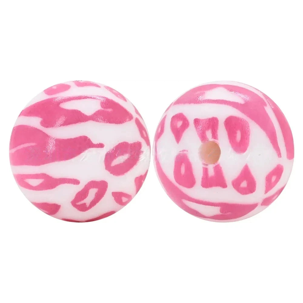 15mm Pink Printed Silicone Bead for DIY Keychains Pens