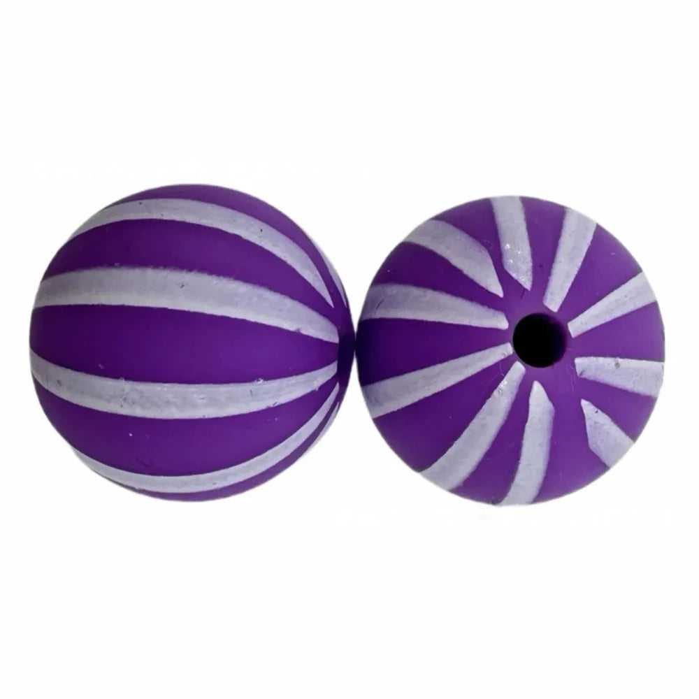 15mm Stripes on Purple Printed Silicone Bead for DIY Bracelets Pens