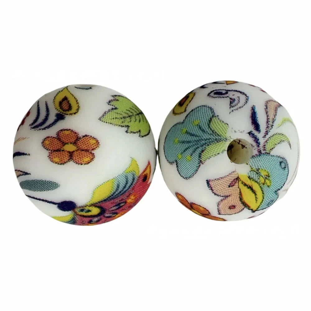 15mm Flower Printed Silicone Bead for DIY Keychains Pens
