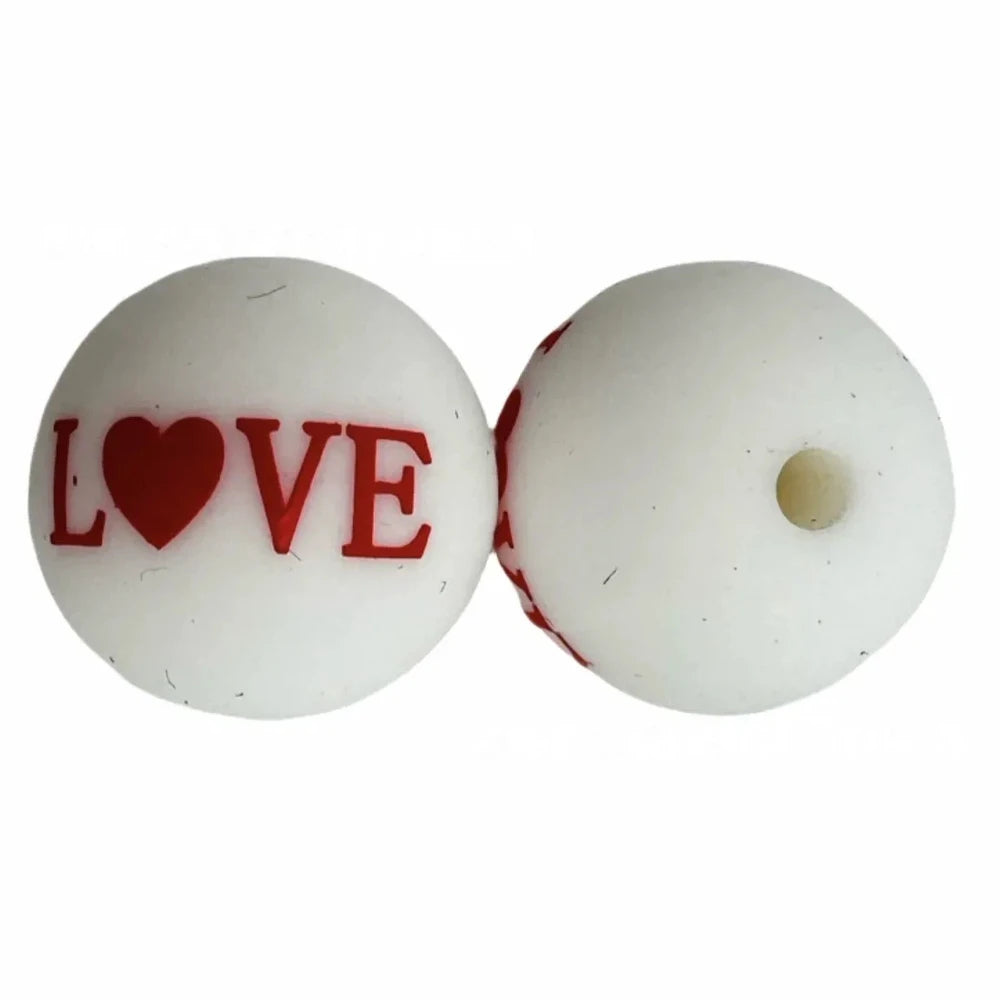 15mm Love Printed Silicone Bead for DIY Keychains Pens
