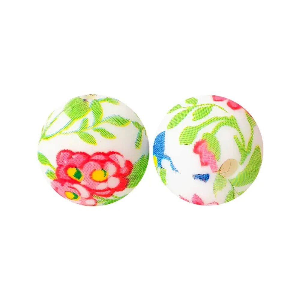 15mm Flowers Printed Silicone Bead for DIY Bracelets Keychains