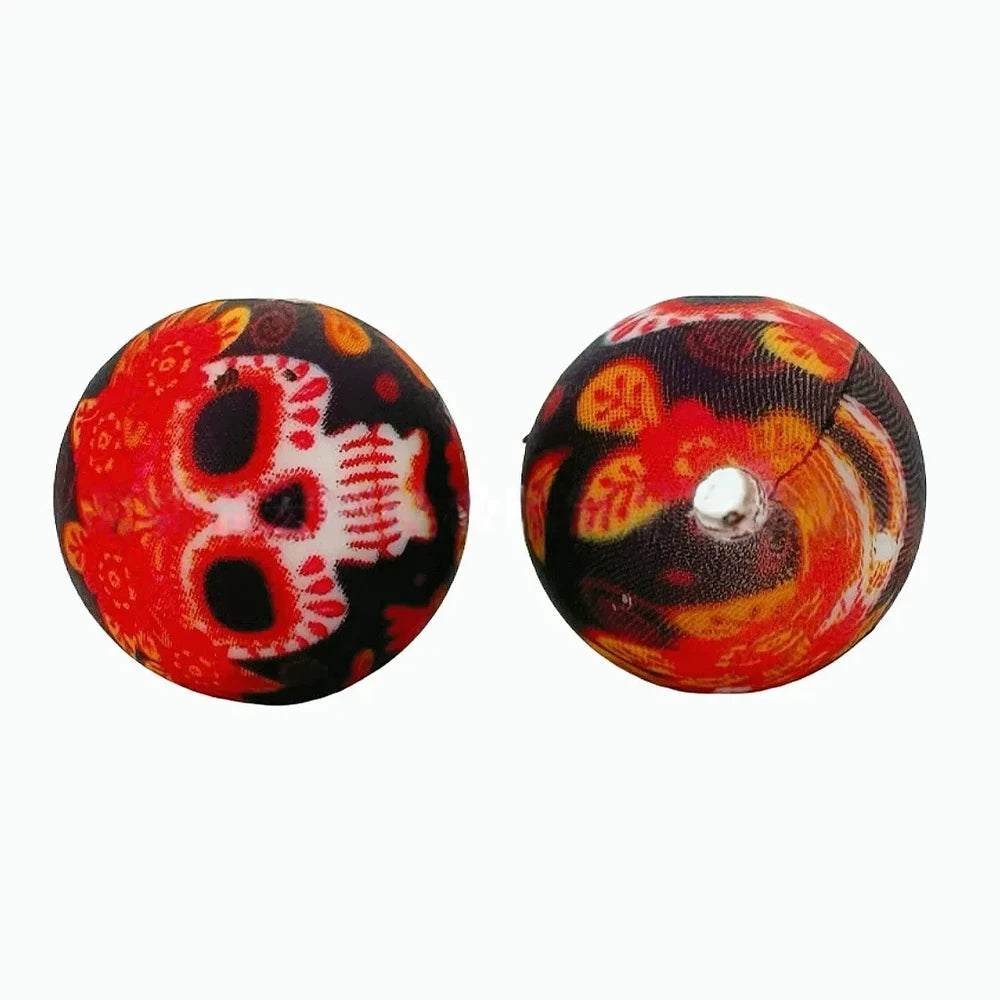 15mm Skull Head Printed Silicone Bead for DIY Bracelet Keychain