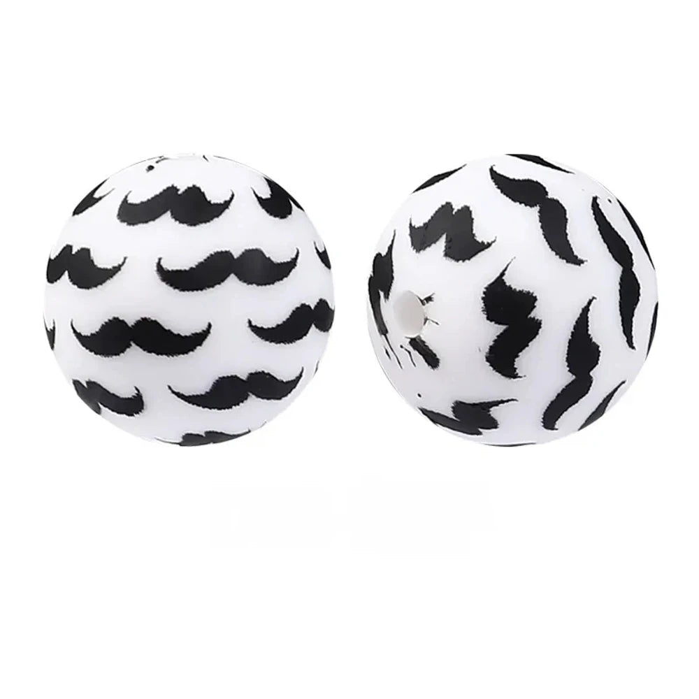 15mm Beard Printed Silicone Bead for DIY Bracelet Keychain