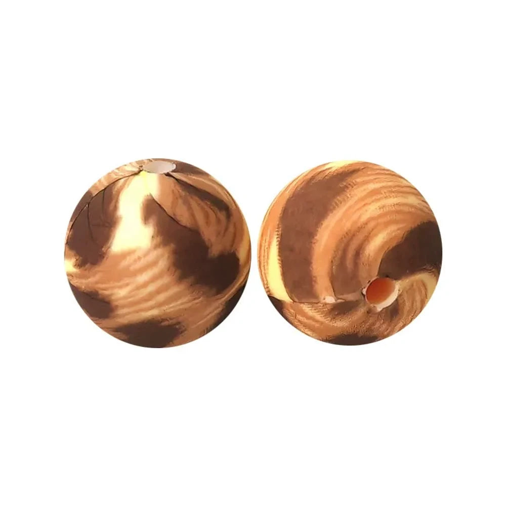 15mm Brown Printed Silicone Bead for DIY Pens Bracelets
