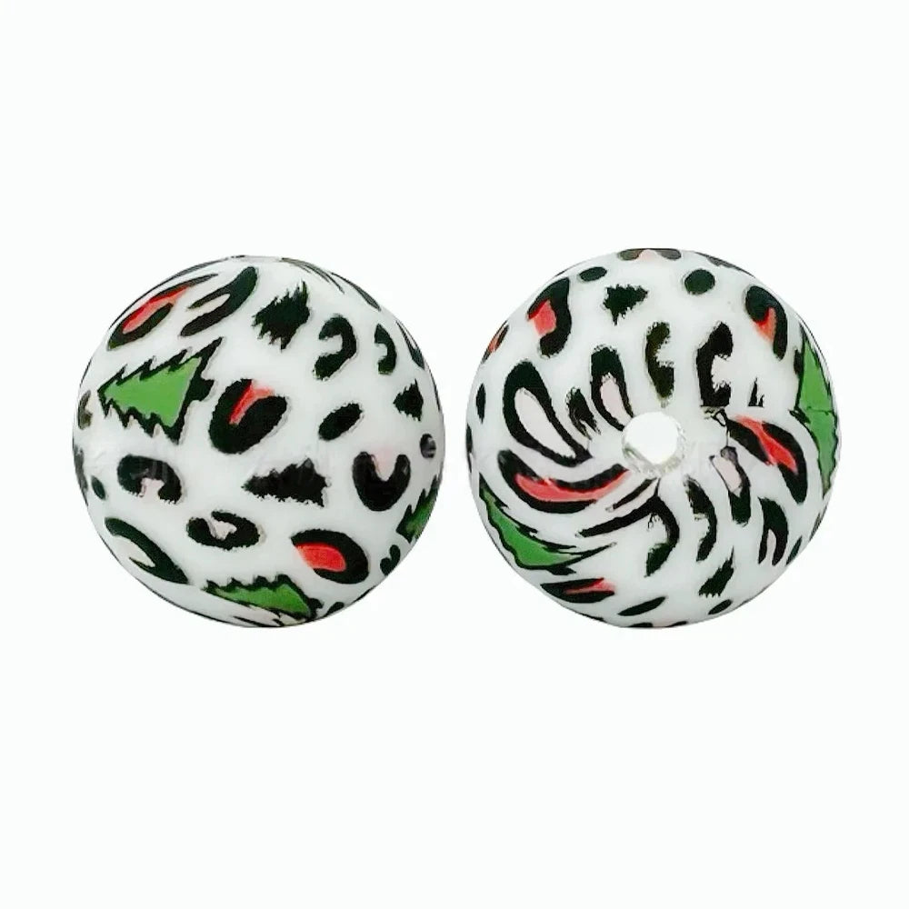 15mm Leopard Christmas Tree Printed Silicone Bead for DIY Pens Keychain