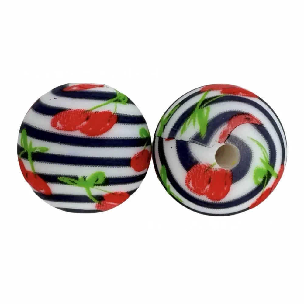 15mm Cherry Printed Silicone Bead for DIY Bracelets Pens