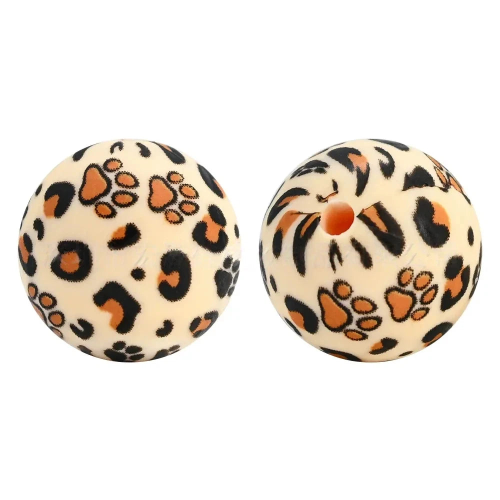 15mm Dog Paw and Leopard Printed Silicone Bead for DIY Keychains Pens