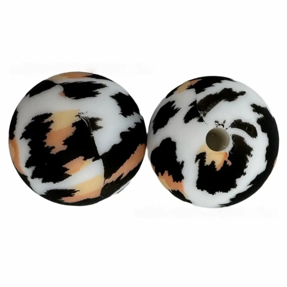 15mm Black and Yellow Printed Silicone Bead for DIY Pens Bracelet Keychains