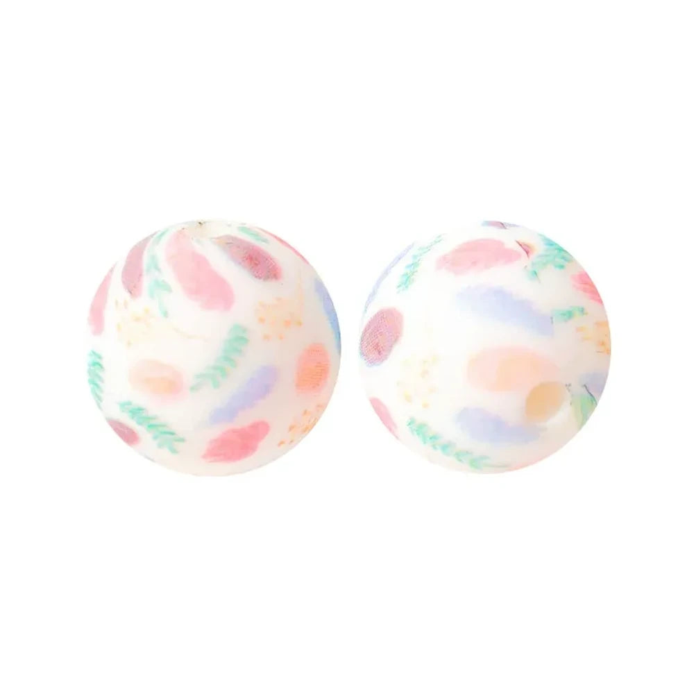 15mm Colorful Leaves Printed Silicone Bead for DIY Pens Keychains