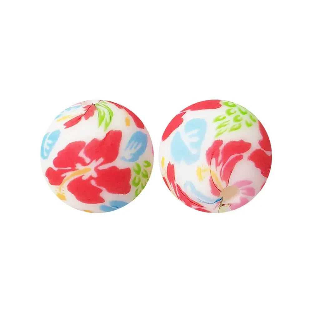 15mm Colorful Flowers Printed Silicone Bead for DIY Pens Keychains