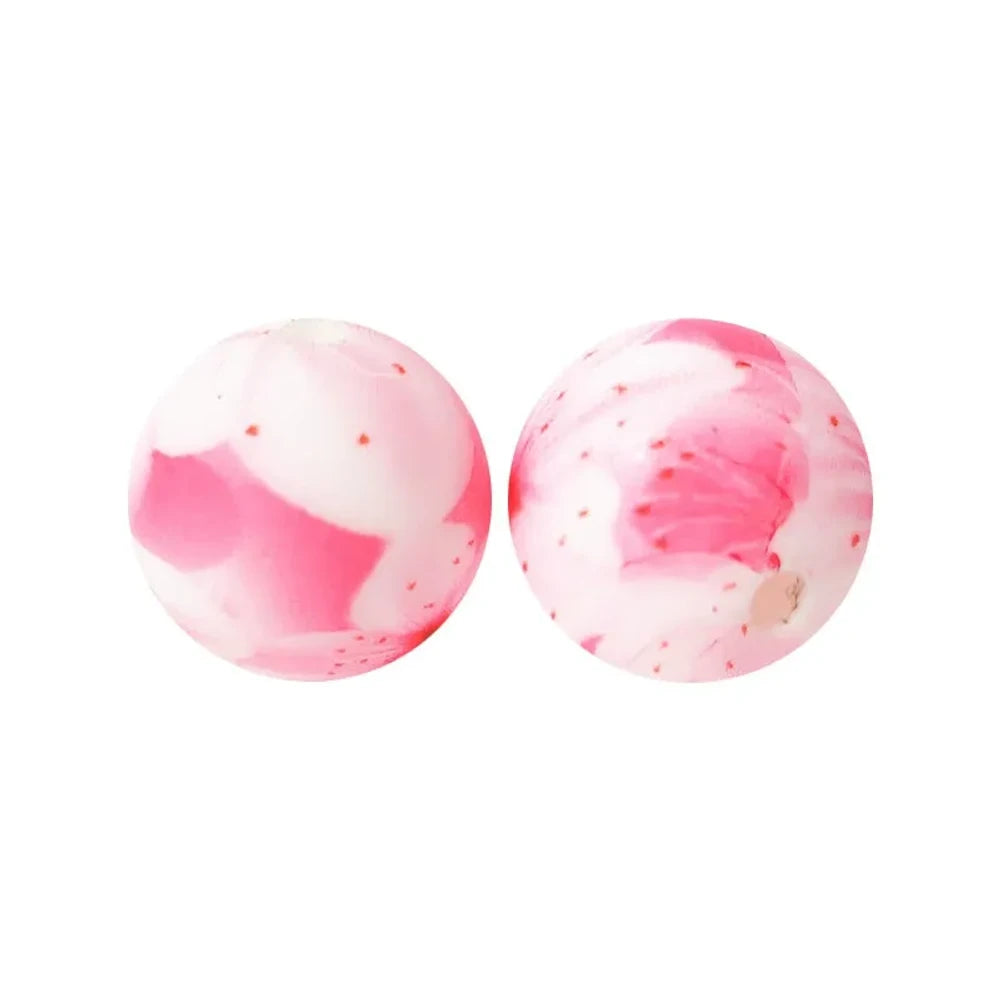 15mm Pink Flower Printed Silicone Bead for DIY Bracelet