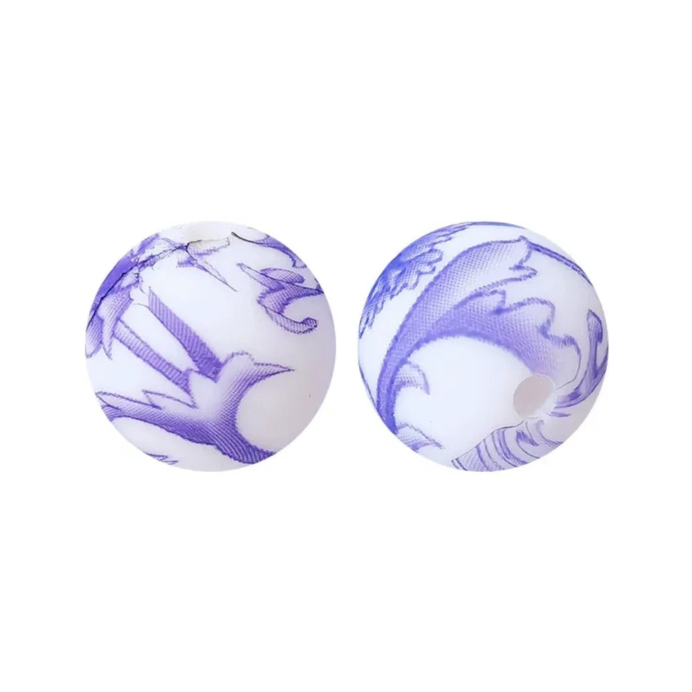 15mm Purple Printed Silicone Bead for DIY Keychains Pens