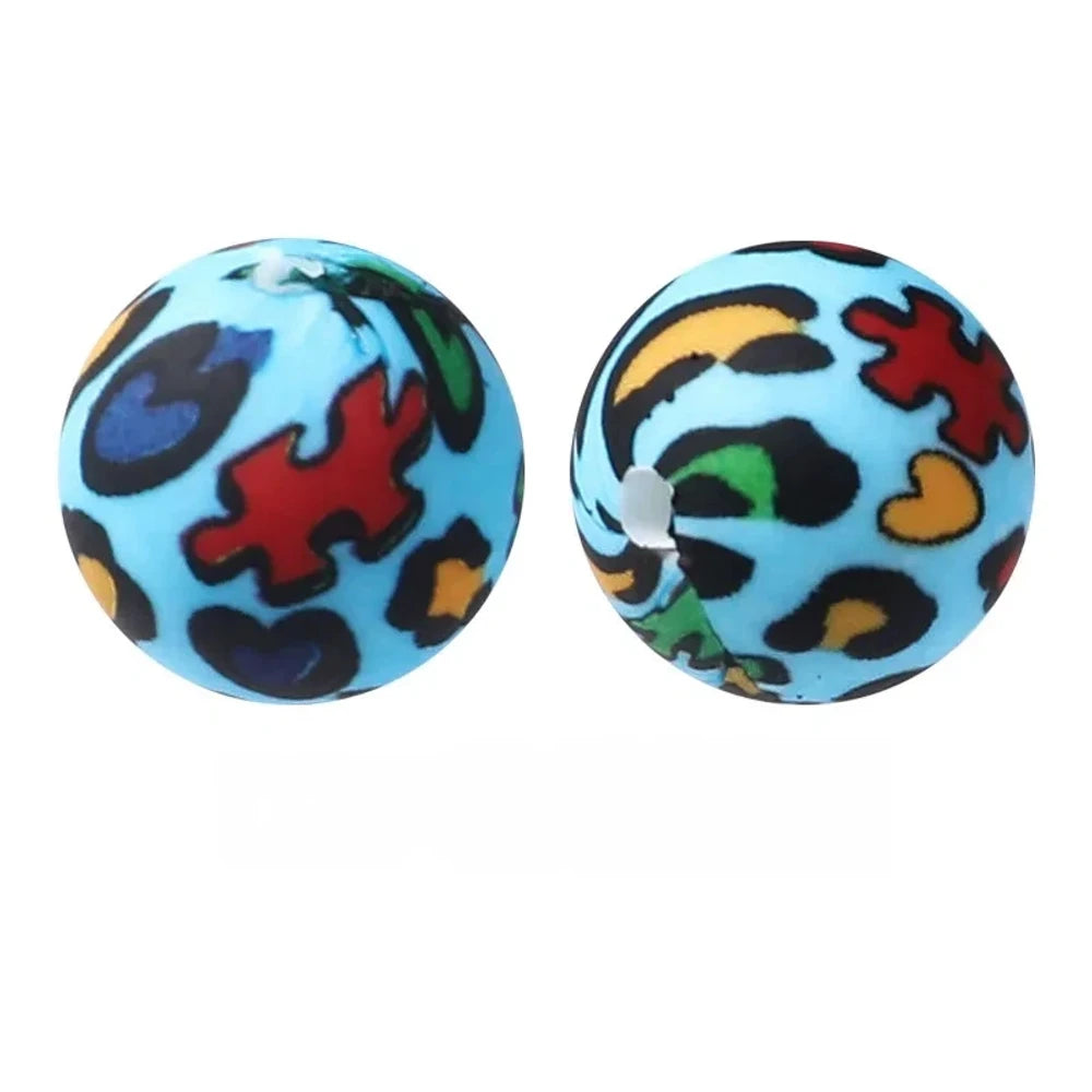 15mm Leopard Jigsaw Puzzle Printed Silicone Bead for DIY Pens Keychain
