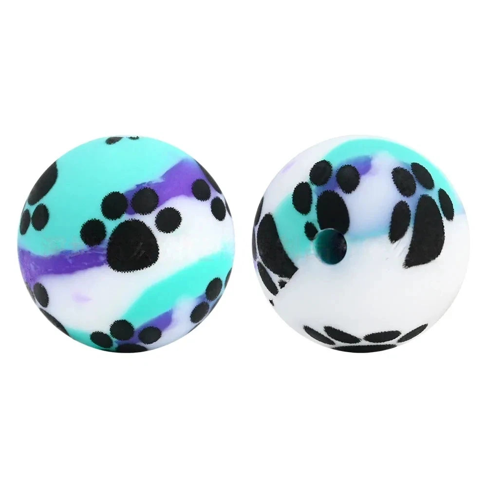15mm Dog Paw Printed Silicone Bead for DIY Pens Bracelets Keychains