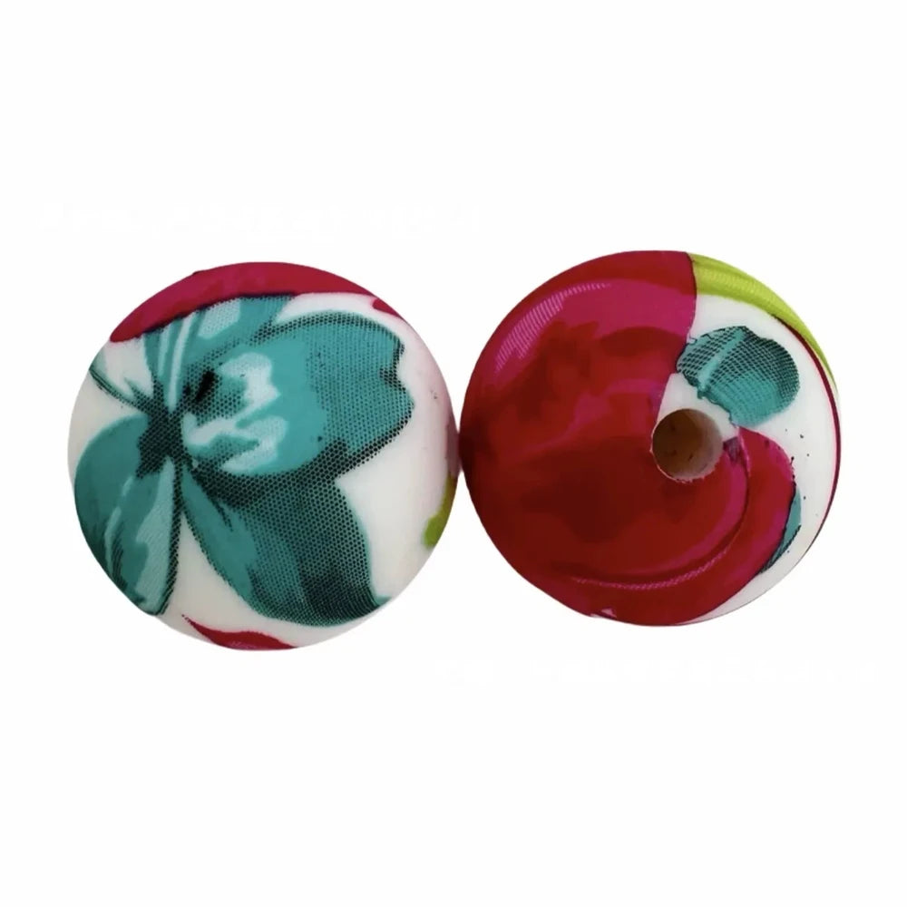 15mm Flower Printed Silicone Bead for DIY Pens Bracelet Keychains