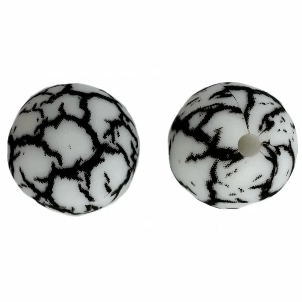 15mm Cracked White Printed Silicone Bead for DIY Bracelets Pens