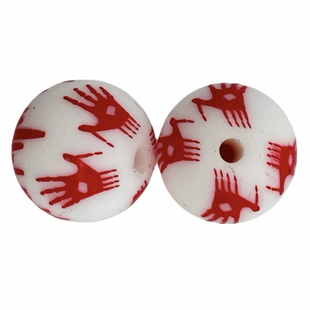 15mm Red Palm Printed Silicone Bead for DIY Keychains Pens