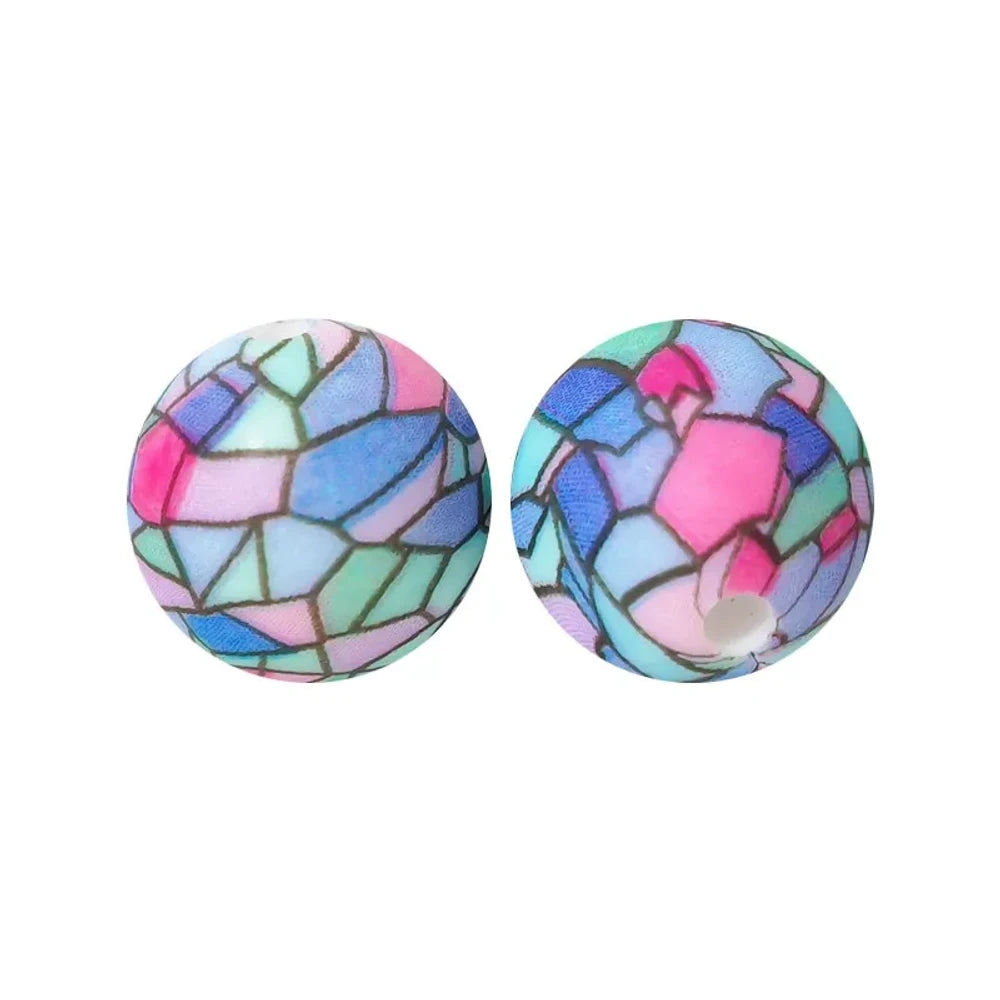 15mm Tiffany Stained Glass Printed Silicone Bead for DIY Pens Keychains