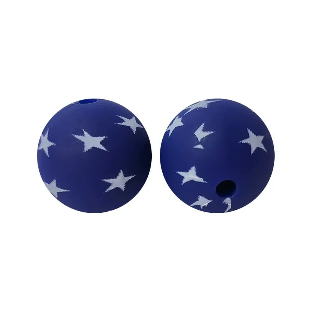 15mm Star on Dark Blue Printed Silicone Bead for DIY Keychains Pens