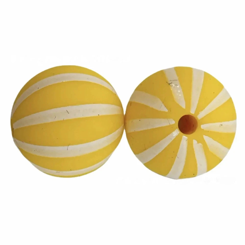 15mm White Stripes on Yellow Printed Silicone Bead for DIY Bracelet Keychains