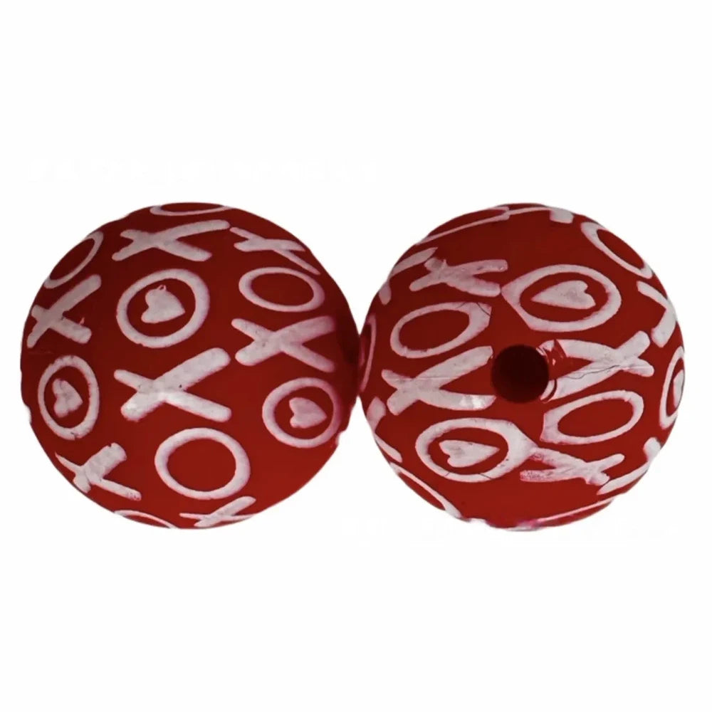 15mm XOXO Heart Printed Silicone Bead for DIY Bracelets Keychains