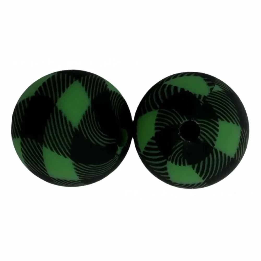15mm Green Buffalo Plaid Printed Silicone Bead for DIY Keychains Pens