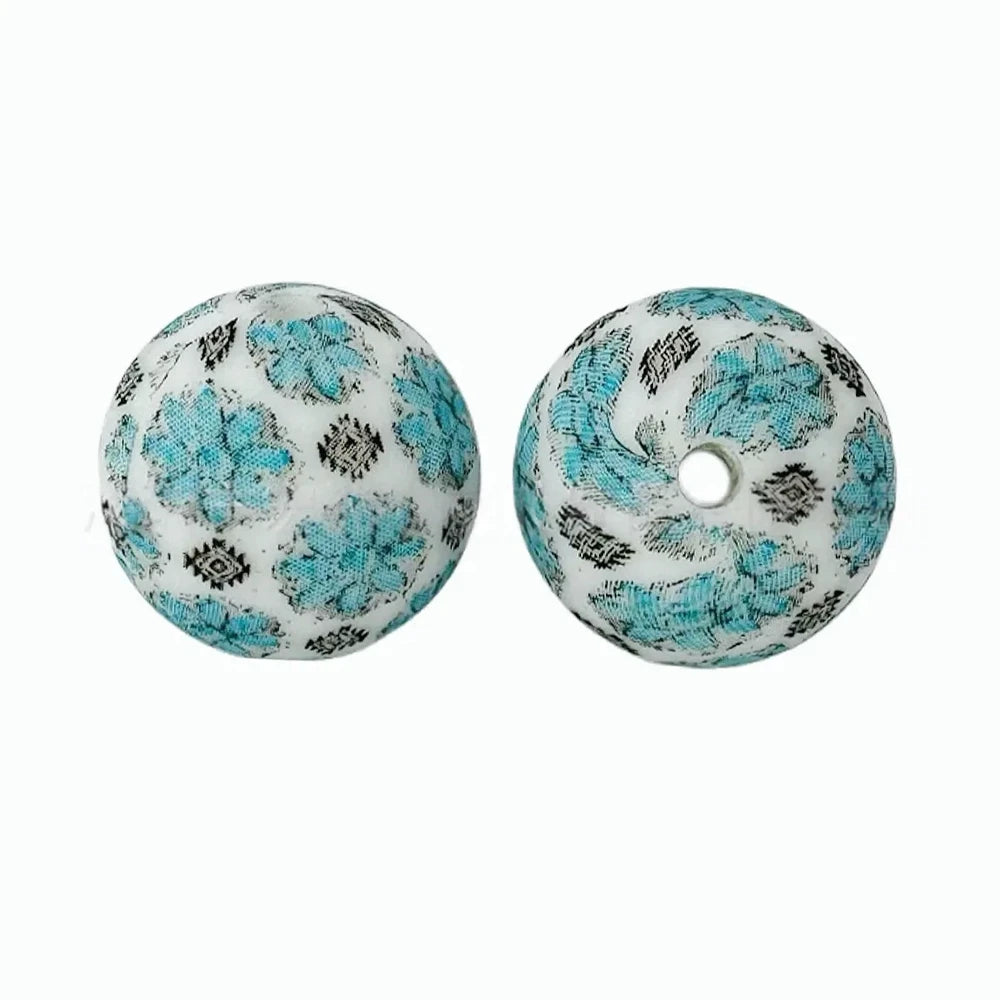 15mm Flowers Printed Silicone Bead for DIY Bracelet Keychain