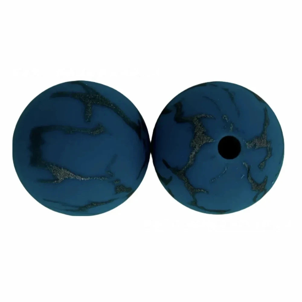 15mm Cracked Blue Printed Silicone Bead for DIY Bracelets Pens